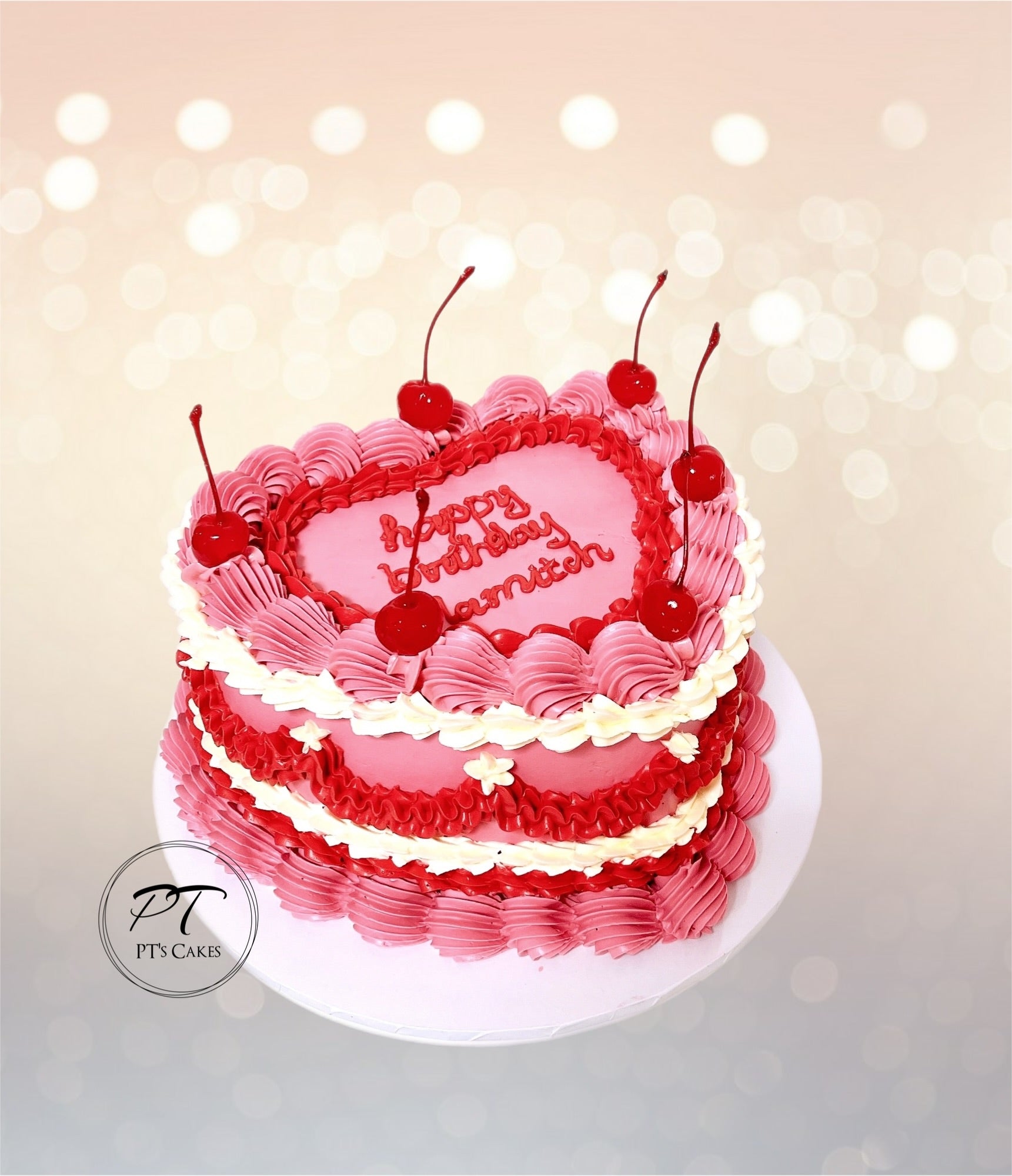 Pink and Red Vintage Cake with Cherries